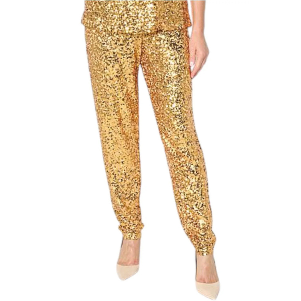 Antthony Women's Sequin Embellished Knit Harem Pant Midas Gold - Regular